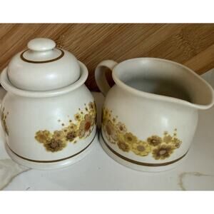 Vintage Johnson Brothers Collage Yellow Floral Sugar and Creamer Set 4.5”